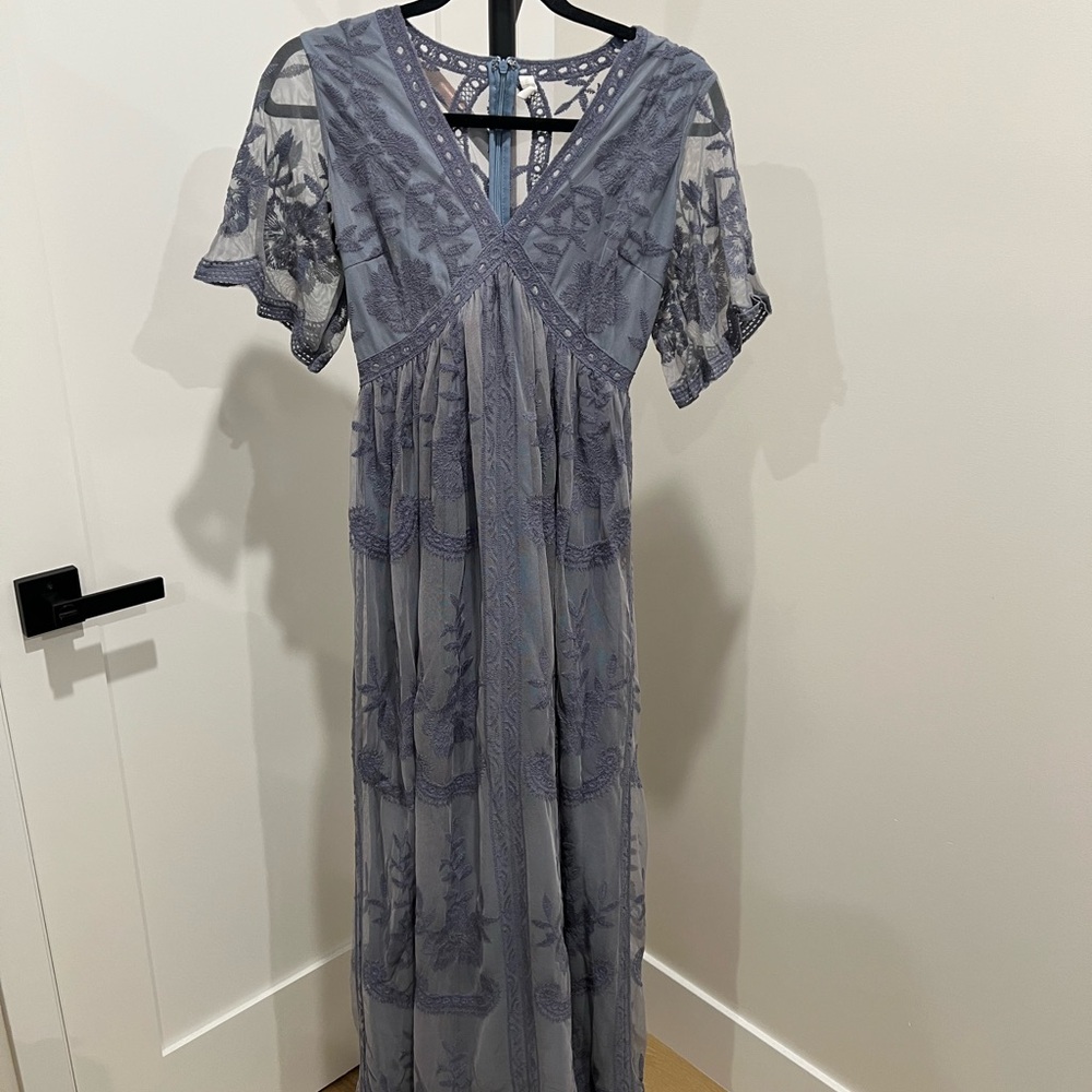 NWOT Pinkblush Dusty Blue Lace Maxi Dress S